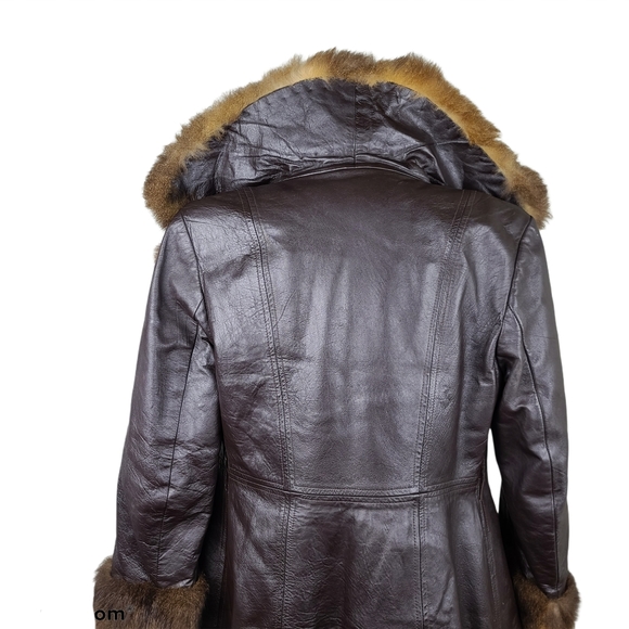 Rajac Vintage Brown Leather Fur Coat - Picture 4 of 13